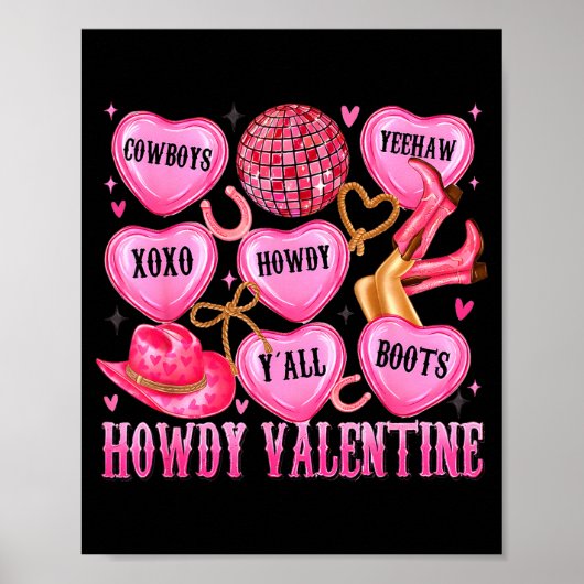Howdy Valentine Western Cowgirl Hearts Candy Women ポスター (正面)