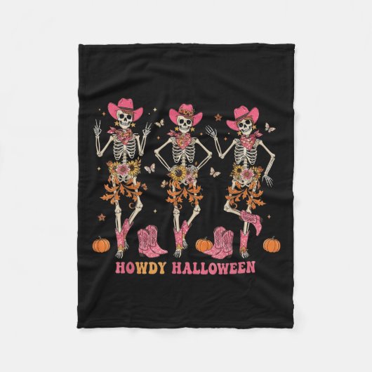 Howdy Western Skeleton Cowgirls Dancing Halloween  フリースブランケット (正面)