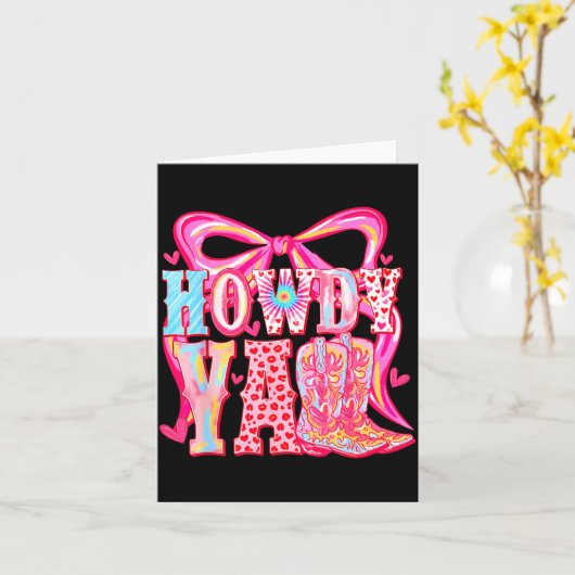 Howdy Yall Cowboy Boots Coquette Bow Western Valen カード (黄色い花)