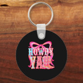 Howdy Yall Cowboy Boots Coquette Bow Western Valen キーホルダー (正面)