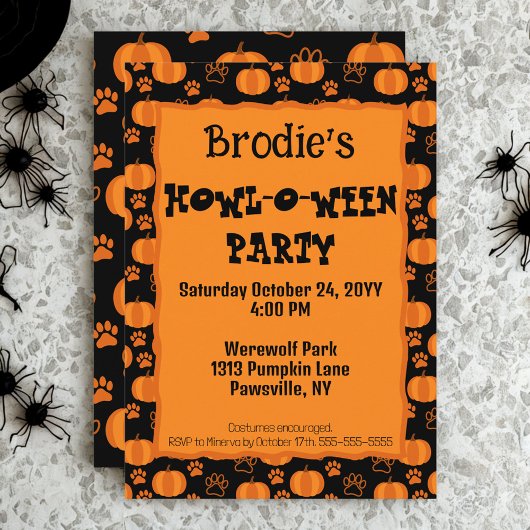 Howl-O-Ween Dog Party Halloween Invitation 招待状