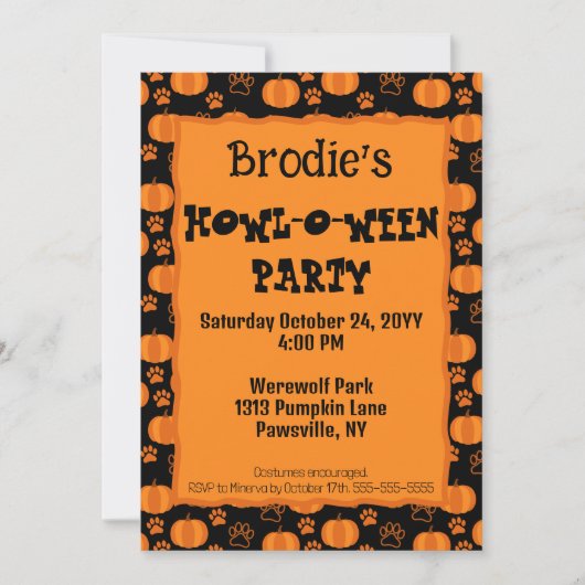 Howl-O-Ween Dog Party Halloween Invitation 招待状 (正面)
