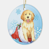 Howlidayの幸せなゴールデン・リトリーバー セラミックオーナメント (左)