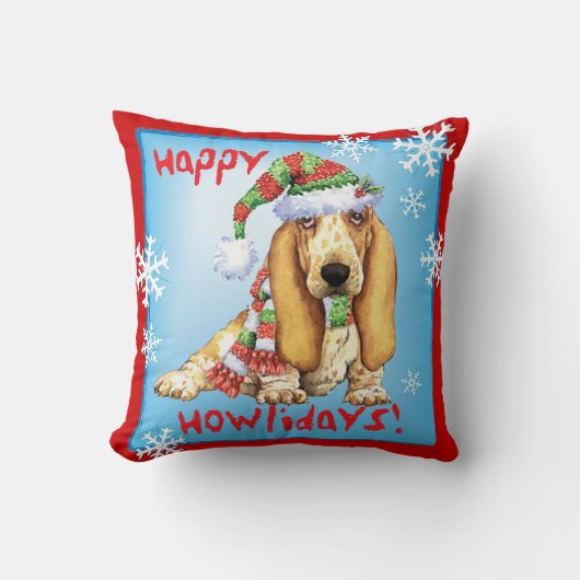 Howlidayの幸せなバセット犬 クッション (正面)