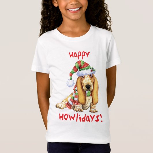 Howlidayの幸せなバセット犬 Tシャツ (正面)
