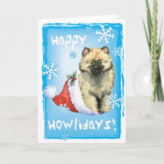 Howlidayの幸せなKeeshond シーズンカード (正面)