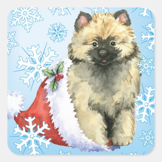 Howlidayの幸せなKeeshond スクエアシール (正面)