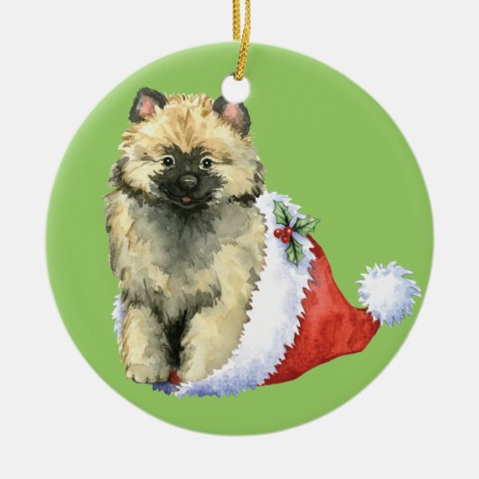 Howlidayの幸せなKeeshond セラミックオーナメント (正面)