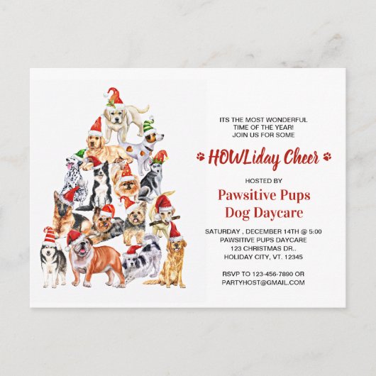 HOWLiday応援ドッグラバークリスマスペットビジネス インビテーションポストカード (正面)
