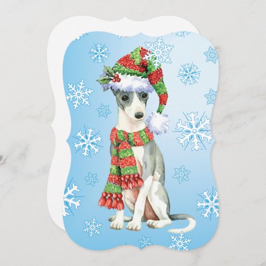 Howlidaysの幸せなイタリアン・グレーハウンド シーズンカード (正面/裏面)