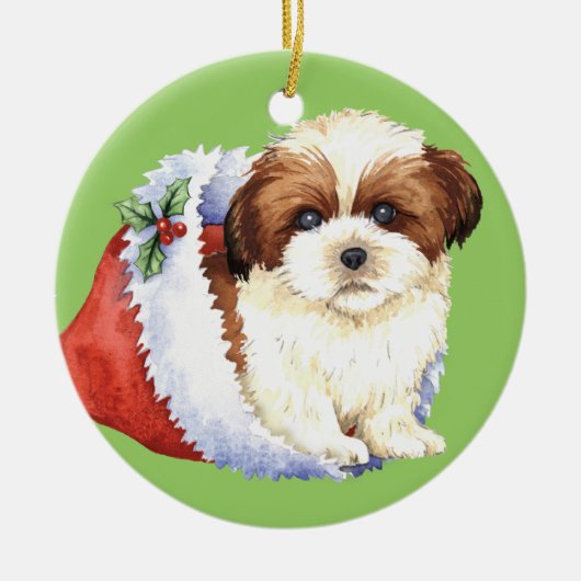 Howlidaysの幸せなシーズー（犬） Tzu セラミックオーナメント (正面)