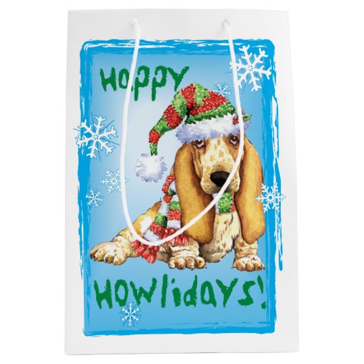 Howlidaysの幸せなバセット犬 ミディアムペーパーバッグ (正面)