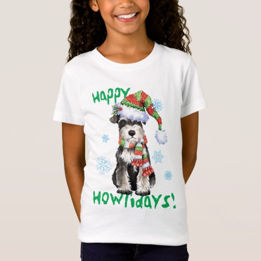 Howlidaysの幸せなミニチュア・シュナウツァー Tシャツ (正面)