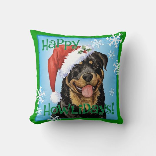 Howlidaysの幸せなロットワイラー クッション (正面)