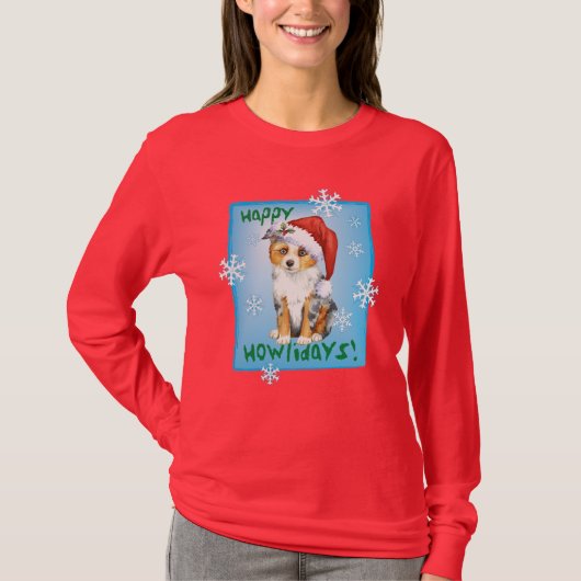 Howlidaysの幸せな小型アメリカの羊飼い Tシャツ (正面)