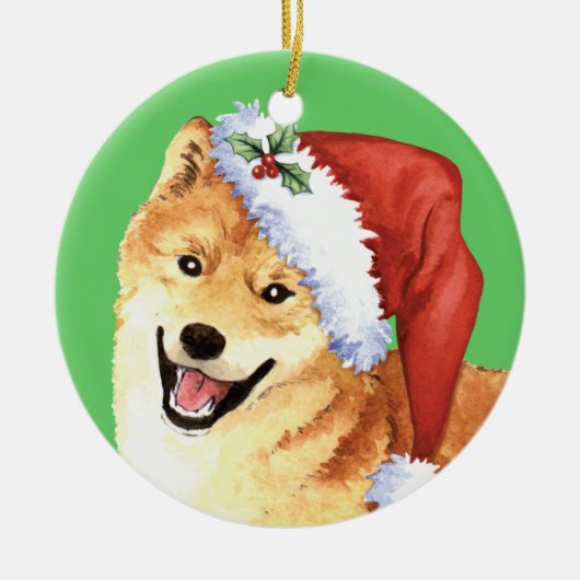 Howlidaysの幸せな柴犬 セラミックオーナメント (正面)