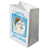 Howlidaysの幸せなSamoyed ミディアムペーパーバッグ (正面アングル)