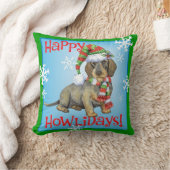 Howlidaysの幸せなWirehairedダックスフント クッション (ブランケット)