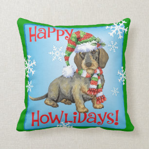Howlidaysの幸せなWirehairedダックスフント クッション