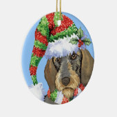 Howlidaysの幸せなWirehairedダックスフント セラミックオーナメント (右)