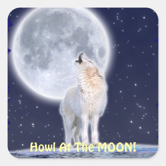 HOWLING ARCTIC WOLF & MOONスタンプ スクエアシール (正面)