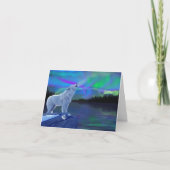 Howling Arctic Wolf & Northern Lights Note Card カード (正面)