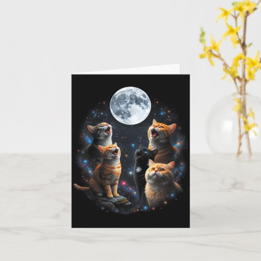 Howling Cats Full Moon Starry Sky Galaxy Cosmic An カード (黄色い花)
