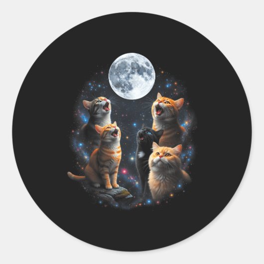 Howling Cats Full Moon Starry Sky Galaxy Cosmic An ラウンドシール (正面)