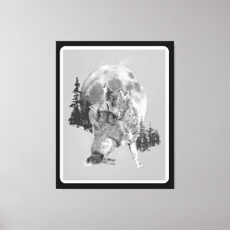 Howling Coyotes Animal Watercolor Wildlife Art キャンバスプリント