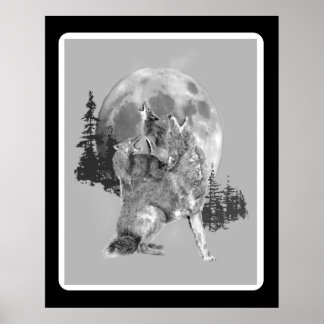 Howling Coyotes Animal Watercolor Wildlife Art ポスター