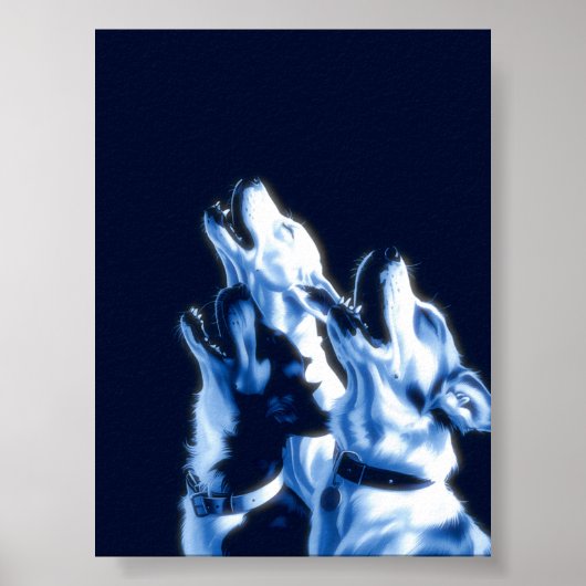 Howling Dogs Poster Print Wall Art blue design ポスター (正面)