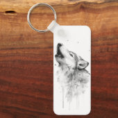 Howling Gray Wolf in Watercolor Painting Style キーホルダー (正面)