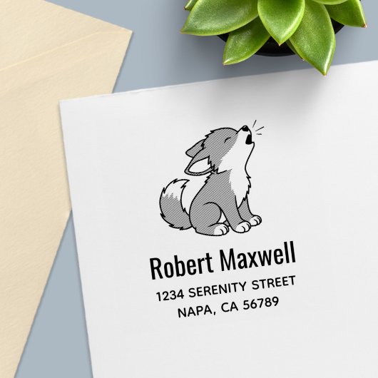 Howling Gray Wolf Pup Address セルフインキングスタンプ