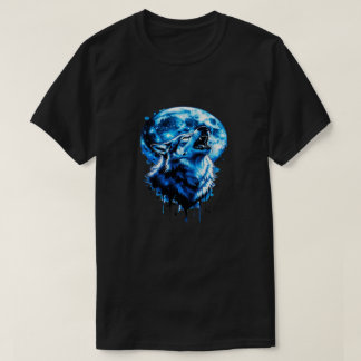 Howling Moon Wolf Tattoo Tee — Blue Ink Dream, Mys Tシャツ