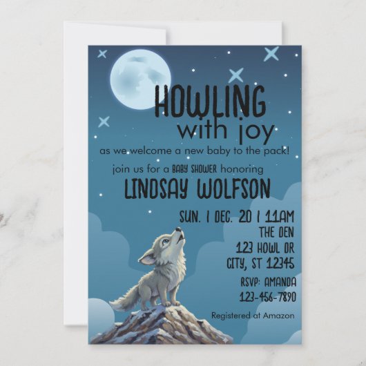 Howling with Joy, Wolf Baby Shower 招待状 (正面)