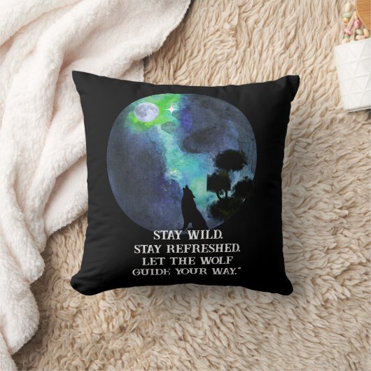 Howling Wolf and Moon Pillow | Mystical Forest Nig クッション (ブランケット)