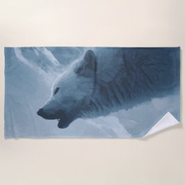 Howling Wolf Art – Blue Night Forest Design ビーチタオル