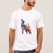 Howling Wolf – Double-Exposure Forest Art Tシャツ (正面)