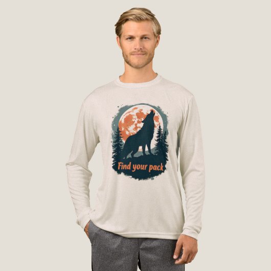 Howling Wolf Full Moon Find Your Pack Quote トライブレンドTシャツ (正面全体)