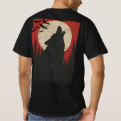 Howling Wolf Full Moon Retro Horror Print Tシャツ (裏面)