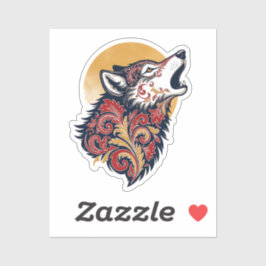 Howling Wolf Head - Ornamental Paisley Profile wi シール