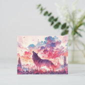 Howling Wolf in Pink Sunset Forest ポストカード (スタンド正面)