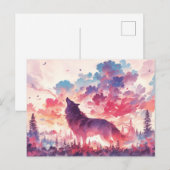 Howling Wolf in Pink Sunset Forest ポストカード (正面/裏面)