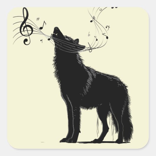 Howling Wolf Music Notes Fun Animal  スクエアシール (正面)