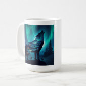 Howling Wolf Silhouette Auror Borealis コーヒーマグカップ (正面左)