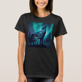 Howling Wolf Silhouette Auror Borealis Tシャツ (正面)