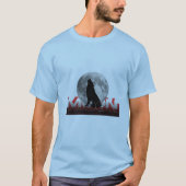 Howling Wolf Silhouette with Full Moon Graphic T-S Tシャツ (正面)