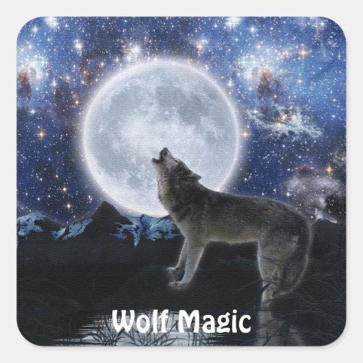 HOWLING WOLF, STARS & MOON WILDLIFEスタンプ スクエアシール (正面)