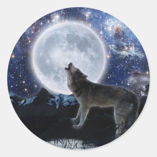 HOWLING WOLF, STARS & MOON WILDLIFEスタンプ ラウンドシール (正面)