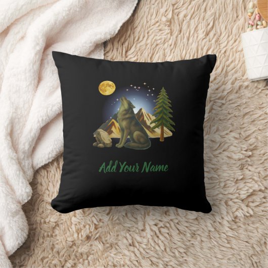 Howling Wolf Throw Pillow クッション (ブランケット)